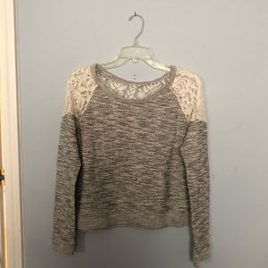 gray sweater w lace detailing